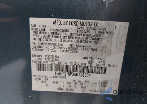 2010 Ford Taurus Sel z USA, uszkodzony, nr VIN 1FAHP2HW3AG126306